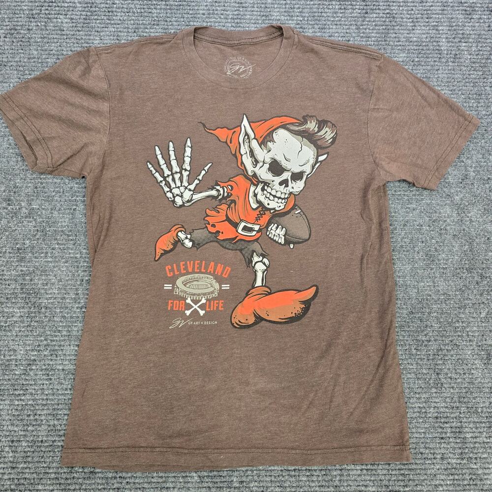 Cleveland Browns Shirt Mens Medium Brown Skeleton Elf Football GV Art Tee